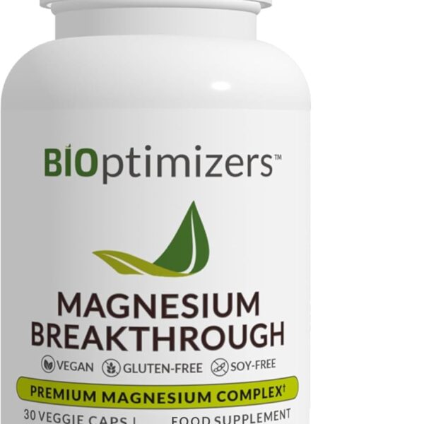 BIOptimizers Magnesium Breakthrough Supplement with 500mg - 7 Forms of Magnesium: Glycinate, Malate, Citrate, and More - Natural Support for Sleep and Cognitive Function -30 Capsules- Calming Vitamins