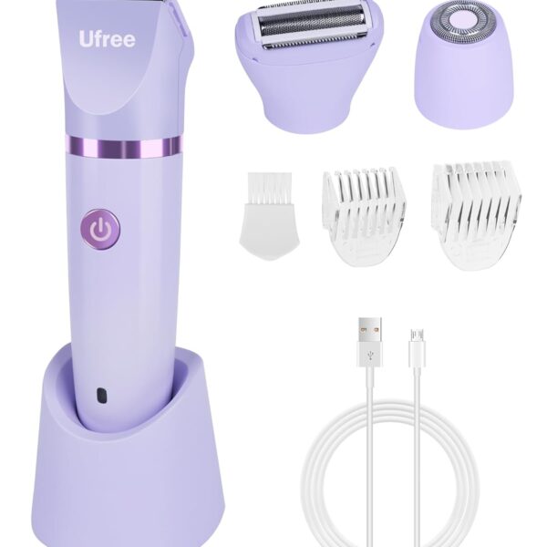 Ufree Bikini Trimmer Electric Razors for Women, Rechargeable Pubic Body Hair Trimmer Electric Shaver for Legs Body Hair, Bikini Shaver IPX7 Waterproof, Gifts for Women, Purple