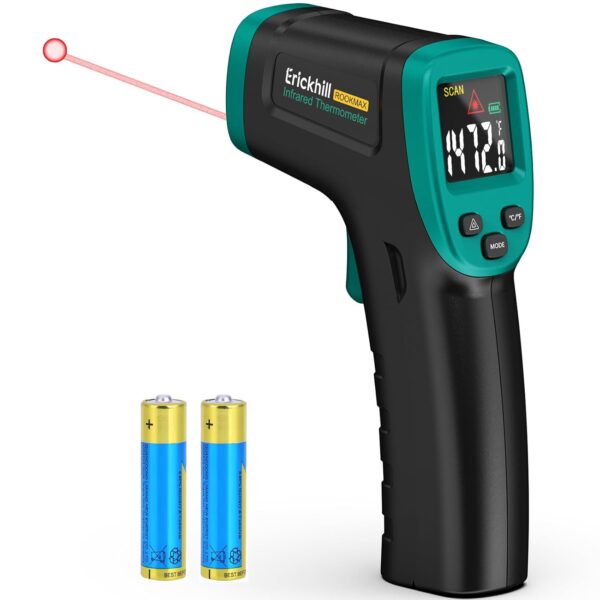 ERICKHILL ROOKMAX Infrared Thermometer Gun, Non-Contact Laser, Adjustable Emissivity, Color LCD, -58F to 1472F (-50C to 800C), for HVAC, Cooking & BBQ, Automotive, Freezer - Dark Green