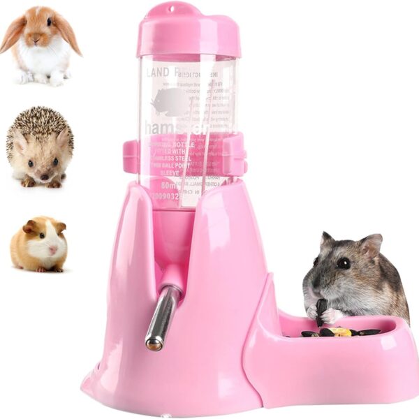 Shudyear 3 in 1 Pet Automatic Water Dispenser PP Water Bottle No Drip Small Pet Water Bottle for Dwarf Hamster Mouse Rat Hedgehog (Pink)