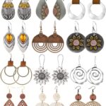 12 Pairs Boho Vintage Geometric Round Earrings Wooden Leather Ethnic Style Vintage Sunflower Earrings Christmas for Women