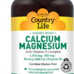 Country Life Target-Mins Calcium Magnesium with Vitamin D-Complex, 1000mg/500mg/10mcg, 240 Vegan Capsules, Certified Gluten Free, Certified Vegan