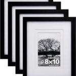 Egofine 8x10 Picture Frames Set of 4, Made of Solid Wood Covered by Plexiglass 4x6 and 5x7 with Mat or 8x10 without Mat, for Table Top Display and Wall Mounting Photo Frame Black