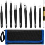 UUBAAR 10 PCS Precision Tweezers Set, Stainless Steel ESD Anti-Static Tweezers Kit for Electronics Soldering, Jewelry-Making, Laboratory & Crafts - Includes Storage Bag