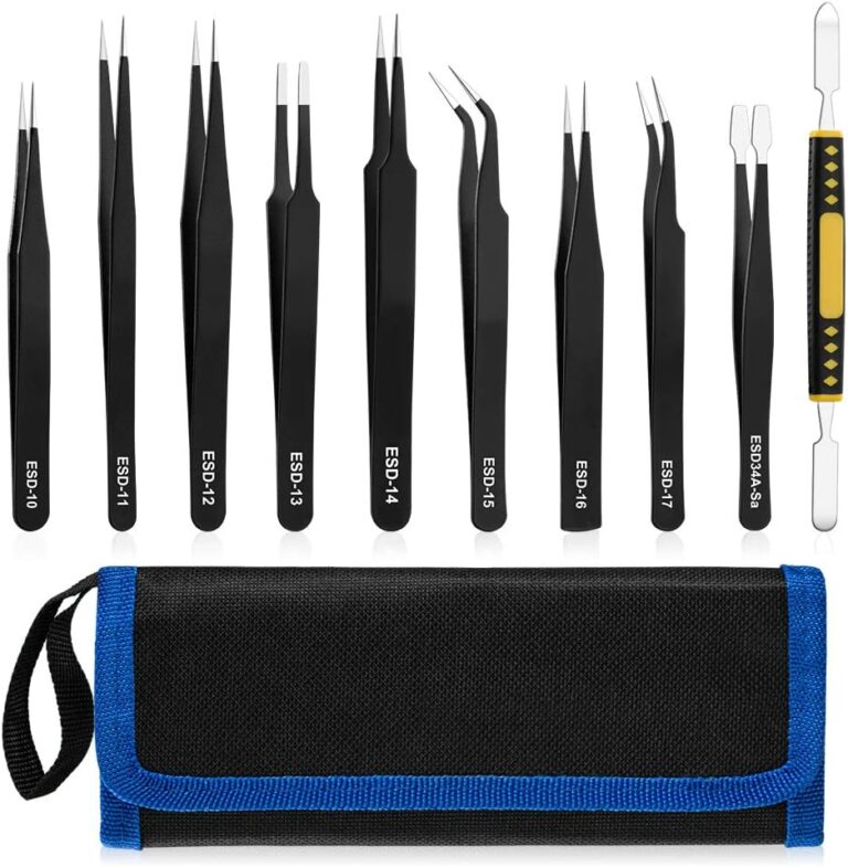 UUBAAR 10 PCS Precision Tweezers Set, Stainless Steel ESD Anti-Static Tweezers Kit for Electronics Soldering, Jewelry-Making, Laboratory & Crafts - Includes Storage Bag