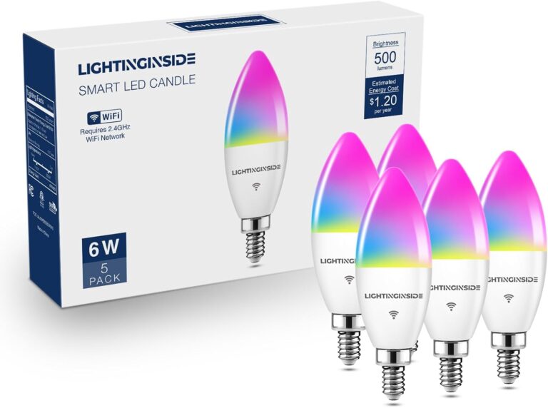 Lightinginside E12 Smart Light Bulbs 60W Equiv., 500LM 6W RGBCW Candelabra Chandelier Candle Bulb Works with Alexa/Google Home/Smart Life, 2.4G WiFi Bluetooth Bulbs, No Hub Required, ETL Listed, 5PCS