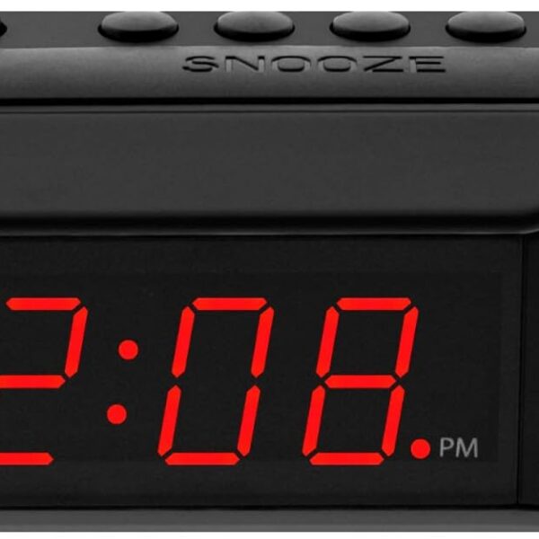 Sharp Easy-Set Digital Alarm Clock for Bedroom  Large Red LED Display, Ascending Loud Alarm for Heavy Sleepers, Dual Alarm Weekday/Weekend, Simple Operation, Snooze & Dimmer Control, Battery Backup