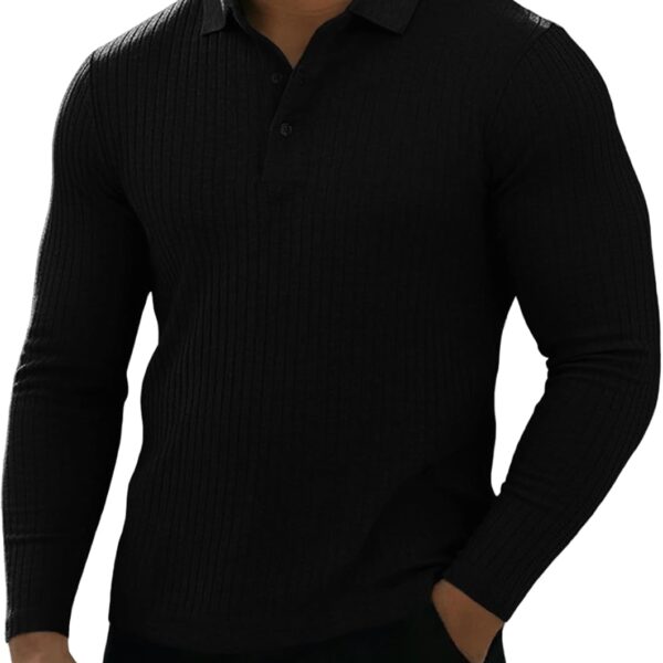 Muscle Cmdr Men's Cotton Long Sleeve Muscle T Shirts Slim Fit Business Casual Tee Short Sleeve Ribbed Polo V Neck