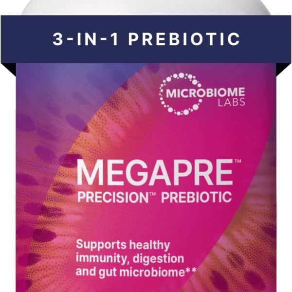 Microbiome Labs MegaPre Prebiotic Fiber Supplement in Vegetable Capsules - Prebiotic Supplement with Clinically Tested Oligosaccharides - Support Microbial Diversity & Gut Health (180 Capsules)