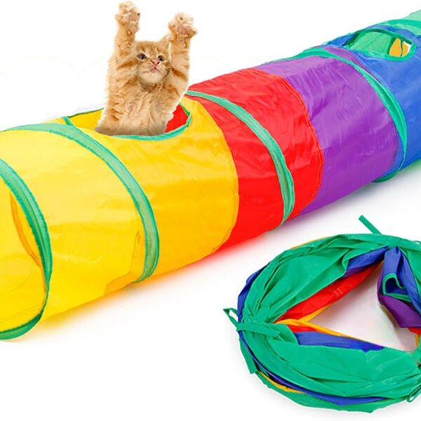 Cat Tunnel for Indoor Cats Interactive, Rabbit Tunnel Toys, Pet Toys Play Tunnels for Cats Kittens Rabbits Puppies Crinkle Pop Up Rainbow 45"