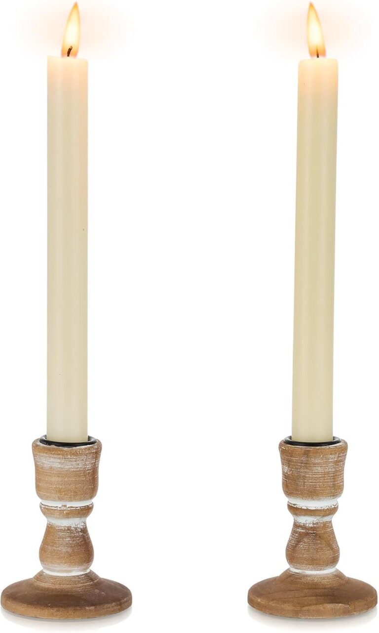 Wooden Taper Candle Holders: Wood Candlestick Holders Rustic Farmhouse Fall Decor for Living Room Dinning Table Centerpiece Christmas Set of 2