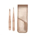 Tweezerman Rose Gold Petite Point and Slant Tweezer Set with Travel Case - Eyebrows for Women and Men