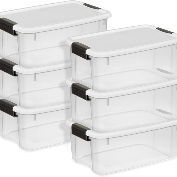 Sterilite 6-Pack Ultra Latching Box, Storage Bins with Lids, Clear Plastic, 18 Quart - Heavy-Duty Organizing Containers for Closet, Bathroom, and Office