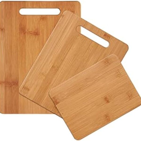 Farberware 3-Piece Wood Cutting Board Set, Reversible Chopping Boards for Meal Prep and Serving, Charcuterie Boards, Wooden Cutting Boards with Built-in Handles, Set of 3 Assorted Sizes, Bamboo