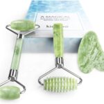 kimkoo Jade Roller and Gua Sha for Face-3 in 1 Kit with Facial Massager Tool,100% Real Natural Jade Stone Anti Aging,Face Beauty Set for Eye Anti-Wrinkle