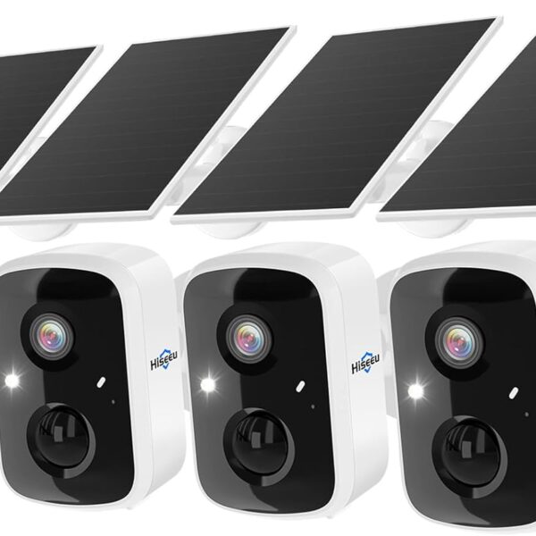 Hiseeu Solar Camera Security Outdoor, 4 Pack 100% Wireless 3K 4MP Surveillance Indoor WiFi Smart Cameras for Home Security Outside, PIR/AI Motion Detection, Waterproof, Color Night Vision, 2-Way Audio