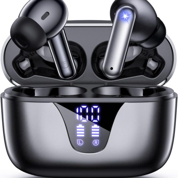 ZIUTY Wireless Earbuds, 2025 Bluetooth Headphones, 50hrs Stereo Deep Bass Ear Buds with Power Display Charging Case, buit in Mic, IPX5 Waterproof Headset for for iPhone Andriod Phones - Space Grey