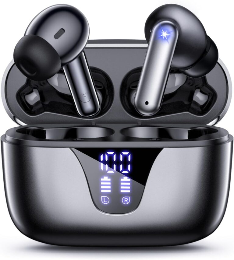 ZIUTY Wireless Earbuds, 2025 Bluetooth Headphones, 50hrs Stereo Deep Bass Ear Buds with Power Display Charging Case, buit in Mic, IPX5 Waterproof Headset for for iPhone Andriod Phones - Space Grey