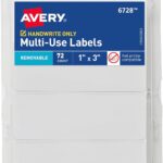 Avery Multi-Use Removable Labels, 1" x 3", White, Non-Printable, 72 Blank Labels Total (6728)