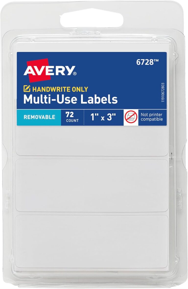 Avery Multi-Use Removable Labels, 1" x 3", White, Non-Printable, 72 Blank Labels Total (6728)