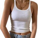 Artfish Women's Sleeveless Tank Top Form Fitting Scoop Neck Ribbed Knit Basic Cami Shirts