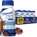 Ensure Original Milk Chocolate Nutrition Shake With Fiber | Small Meal Replacement Shake | Ready to Drink | 9g Protein, 27 Vitamins and Minerals | 8 fl oz - 24 Pack