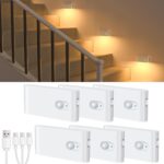 WILLED Motion Sensor Night Light, Rechargeable Stair Lights Indoor, Warm White Motion Sensor Light Indoor, Battery Operated Night Light for Hallway, Stairway, Bathroom, Bedroom, Kitchen, 6 Pack