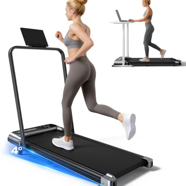 Walking Pad Treadmill with Handle Bar and Adjustable Incline, Compact Portable Treadmills for Home Office, 2.5HP Quiet Anti-Slip Under Desk Treadmills, 0.6-3.8 MPH Remote Speed Control, 265 LBS