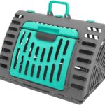 SportPet X-Large Hard-Sided Travel Cat Carrier - Cat Carrier with Patented Wide Side-Opening Door, Foldable Portable Pet Carrier for Cats & Small Pets up to 35lbs - Dark Gray/Teal