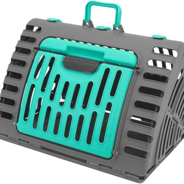 SportPet X-Large Hard-Sided Travel Cat Carrier - Cat Carrier with Patented Wide Side-Opening Door, Foldable Portable Pet Carrier for Cats & Small Pets up to 35lbs - Dark Gray/Teal