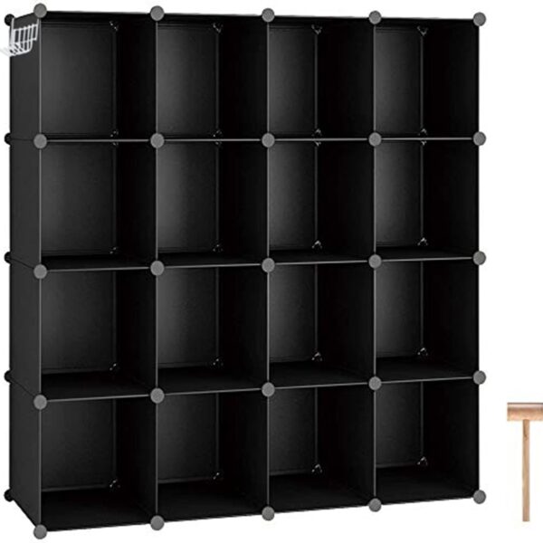 C&AHOME Cube Storage Organizer, 16-Cube Shelves Units, Plastic Storage Cubes, DIY Closet Organizer, Modular Closet Storage Shelves Ideal for Home, Bedroom, 48.4" L  12.4" W  48.4" H Black SUM3016H