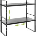 Expandable Cabinet Shelf Organizer Rack, Stackable Kitchen Countertop Organizer Storage Shelves, Adjustable Height Pantry Counter Shelf Riser Spice Rack (Black, 2 Pack)