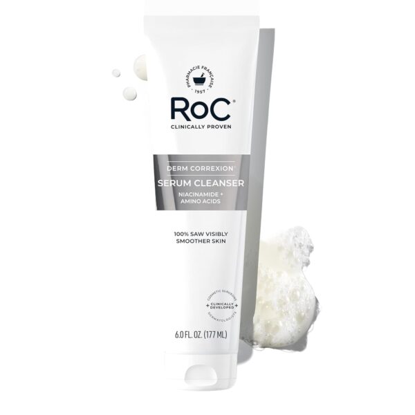 RoC Retinol Correxion Deep Wrinkle Serum Facial Cleanser with Niacinamide for Anti-Aging & Fine Lines, Makeup Remover, Ophthalmologist Tested Skin Care, 6 oz