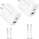 Anker iPhone 17/16 Charger, 2-Pack 20W Fast USB C Charger Block, for iPhone 17/16/16 Pro Max/15 Series/iPad Pro and More (2 Pack & 2 Cable) (White)