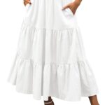 ANRABESS Womens Summer Boho Flowy Swing Tiered A-Line Maxi Skirt 2026 Fashion Trendy Elastic Waist Pleated Long Beach Dress