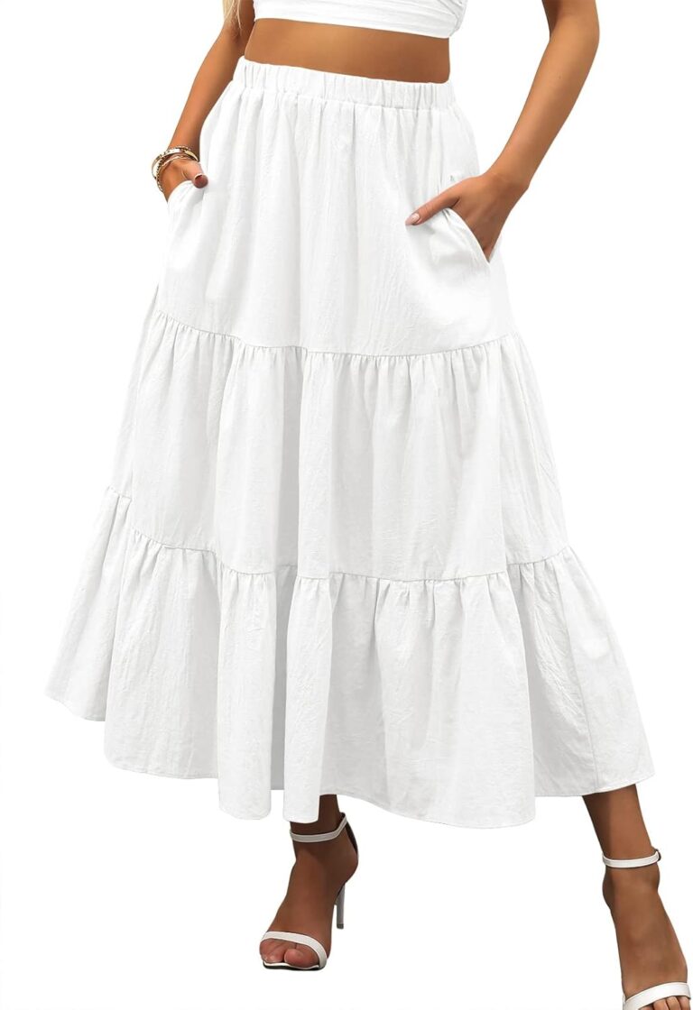 ANRABESS Womens Summer Boho Flowy Swing Tiered A-Line Maxi Skirt 2026 Fashion Trendy Elastic Waist Pleated Long Beach Dress