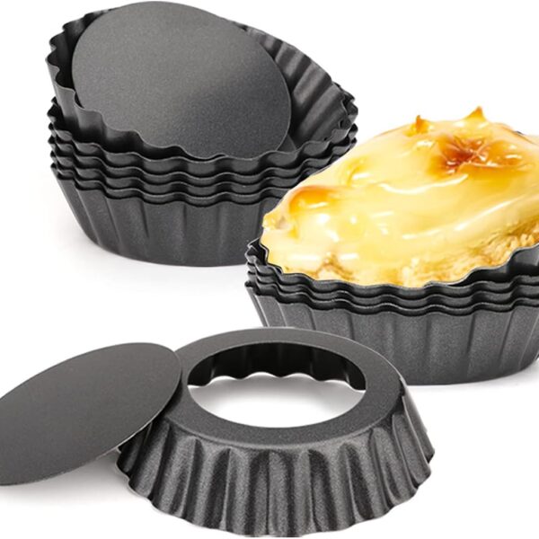 12 pcs Egg Tart Molds, 3" Mini Tart Pans Removable Bottom, Cupcake Cake Muffin Mold Tin Pan Baking Tool, Reusable Quiche Bakeware Carbon Steel for Pies, Quiche, Cheese Cakes, Desserts