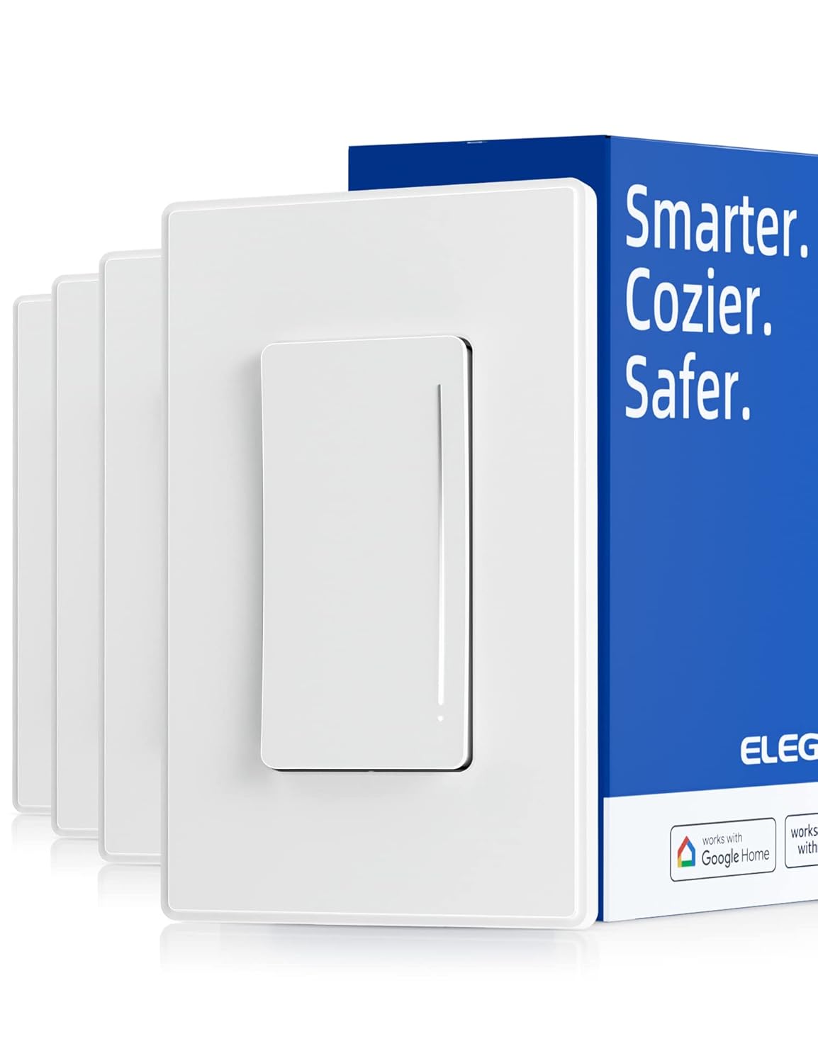 ELEGRP Smart Dimmer Light Switch DTR10, Single Pole Setup, 2.4GHz Wi-Fi Touch Dimmer Compatible with Alexa/Google Assistant, Needs Neutral Wire, No Hub Required, UL Listed, Matte White, 4 Pack ELEGRP Smart Dimmer Light Switch DTR10, Single Pole Setup, 2.4GHz Wi-Fi Touch Dimmer Compatible with Alexa/Google Assistant, Needs Neutral Wire, No Hub Required, UL Listed, Matte White, 4 Pack