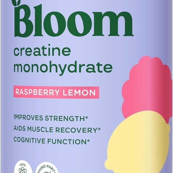 Bloom Nutrition Creatine Monohydrate Powder, 5g Micronized Creatine per Serving, Supports Muscle Recovery, Strength, Endurance, Pre or Post Workout, Gluten Free, Non GMO, Raspberry Lemon, 40 SVG, 9 oz
