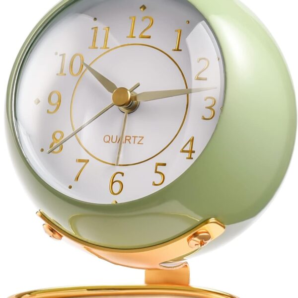 Analog Alarm Clocks,Retro Backlight Cute Simple Design Small Desk Clock with Night Light,Silent Non-Ticking,Battery Powered,for Kids,Bedroom,Travel,Kitchen,Bedside Desktop Decor.(Green)