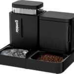 ZOMISIA Automatic Cat Feeder and Water Dispenser Set, 2 in 1 Gravity Cat Food Dispenser with 180 Degree Rotatable, Pet Self Feeding Large Capacity for Small Dogs Puppy Kitten, Black, 0.8 Gallon x 2