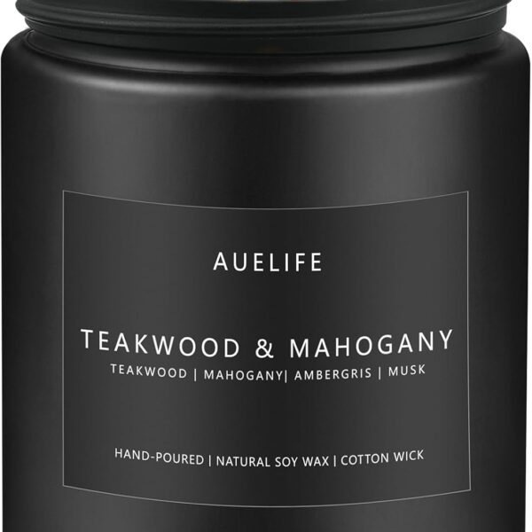 Teakwood & Mahogany Candle | Masculine Candles for Men, Gifts for Men - Soy Candle for Home Scented - Scented Candles for Home, Aromatherapy Gifts Long Lasting Burn Time - 7oz Black Jar