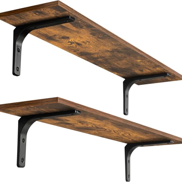 DINZI LVJ Long Wall Shelves, 31.5 Inch Wall Mounted Shelves Set of 2, Easy-to-Install, Wall Storage Ledges with Sturdy Metal Brackets for Living Room, Bathroom, Bedroom, Kitchen, Rustic Brown | Easy-to-Install, Wall Storage Ledges, Living Room, Bathroom, Bedroom, Kitchen