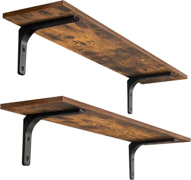 DINZI LVJ Long Wall Shelves, 31.5 Inch Wall Mounted Shelves Set of 2, Easy-to-Install, Wall Storage Ledges with Sturdy Metal Brackets for Living Room, Bathroom, Bedroom, Kitchen, Rustic Brown | Easy-to-Install, Wall Storage Ledges, Living Room, Bathroom, Bedroom, Kitchen