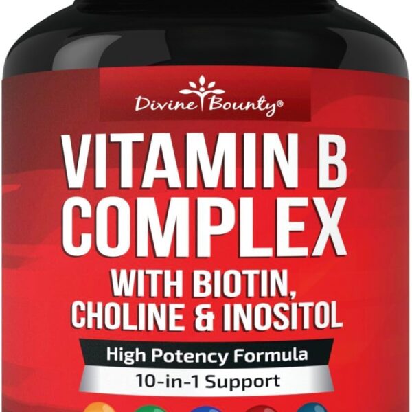 Divine Bounty Super B Complex Vitamins - All B Vitamins Including B12, B1, B2, B3, B5, B6, B7, B9, Folic Acid - Vitamin B Supplement - Support Healthy Energy Metabolism - 90 Vegetarian Capsules