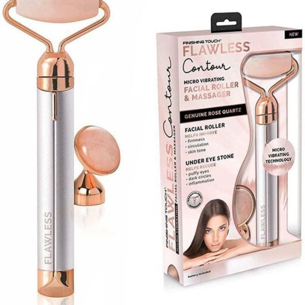 Finishing Touch Flawless Contour Vibrating Facial Roller & Massager, Rose Quartz