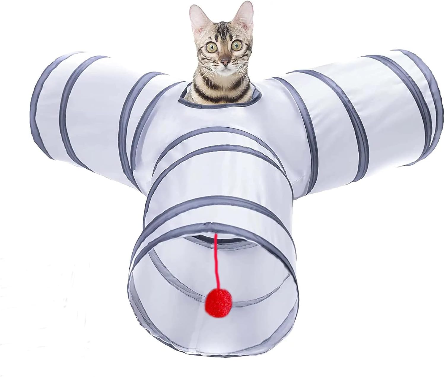 Cat Tunnel, Collapsible Tube with 1 Play Ball Toys, 3 Ways Tunnels for Indoor Cats, Puppy, Kitty, Kitten, Rabbit (White and Gray) Cat Tunnel, Collapsible Tube with 1 Play Ball Toys, 3 Ways Tunnels for Indoor Cats, Puppy, Kitty, Kitten, Rabbit (White and Gray)
