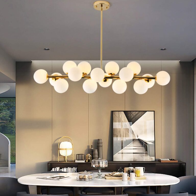 CROSSIO Mid Century Modern Gold Chandelier Rectangle Pendant Fixtures Linear Sputnik Chandeliers for Kitchen Island Dining Room Over Table