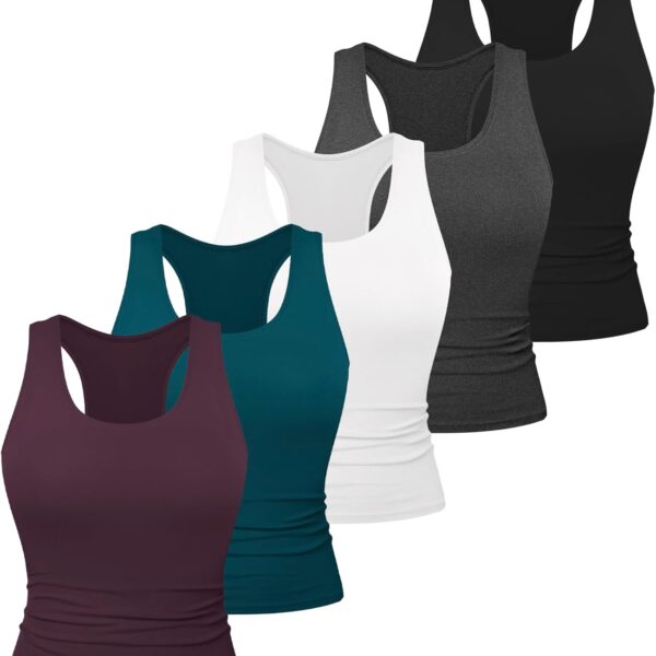 Dalavch 5 Pack Women's Workout Racerback Tank Tops Crop Spandex Yoga Athletic Running Gym Sports Tops for Women