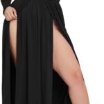 SILUI Women's Summer Dress Western Sexy Double High Slit Deep V Neck Plus Size Sundresses Thigh Split Maxi Club Party Dresses